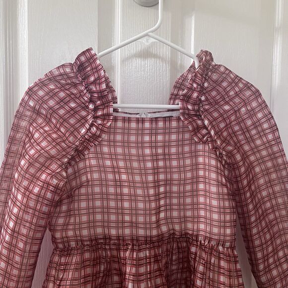 Crewcuts J.Crew Girl's Fairy-Tale Dress in Organza Plaid Ivory Vibrant Flame 12 - Picture 7 of 13